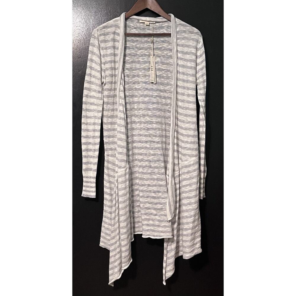 NWT Lovestitch Women's Open Front Striped Cardigan Sweater Size M Gray White